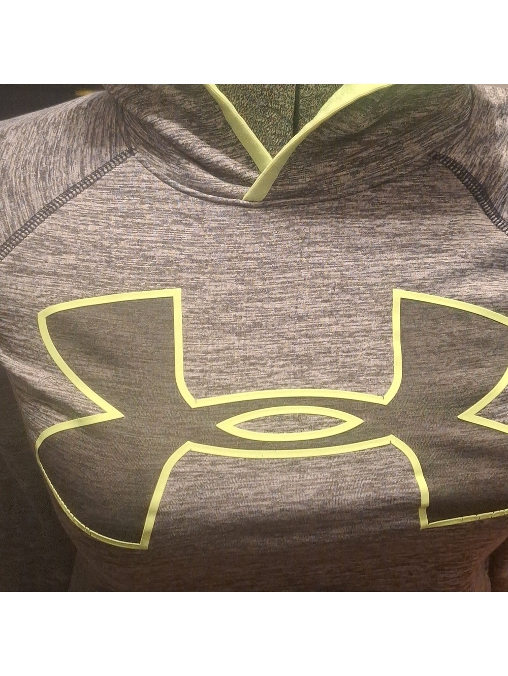 Under Armour Gray Heather Hoodie with Neon Yellow Logo - Picture 2 of 8